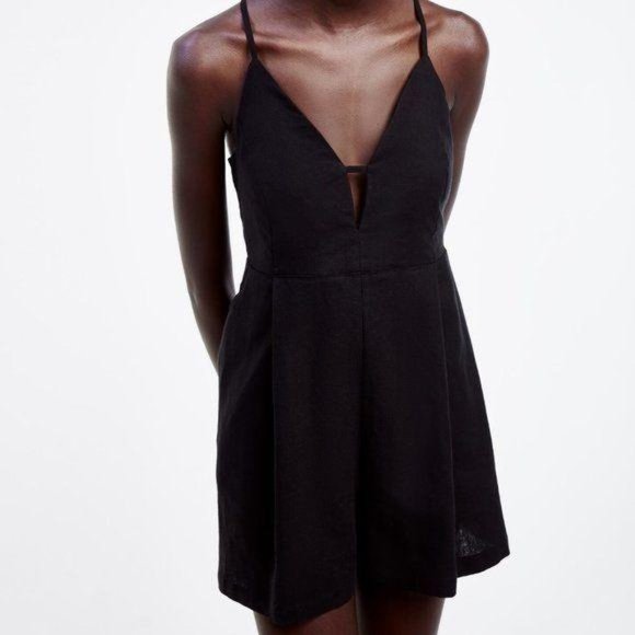 Zara V-Neck Romper Jumpsuit Black Small - Picture 4 of 8